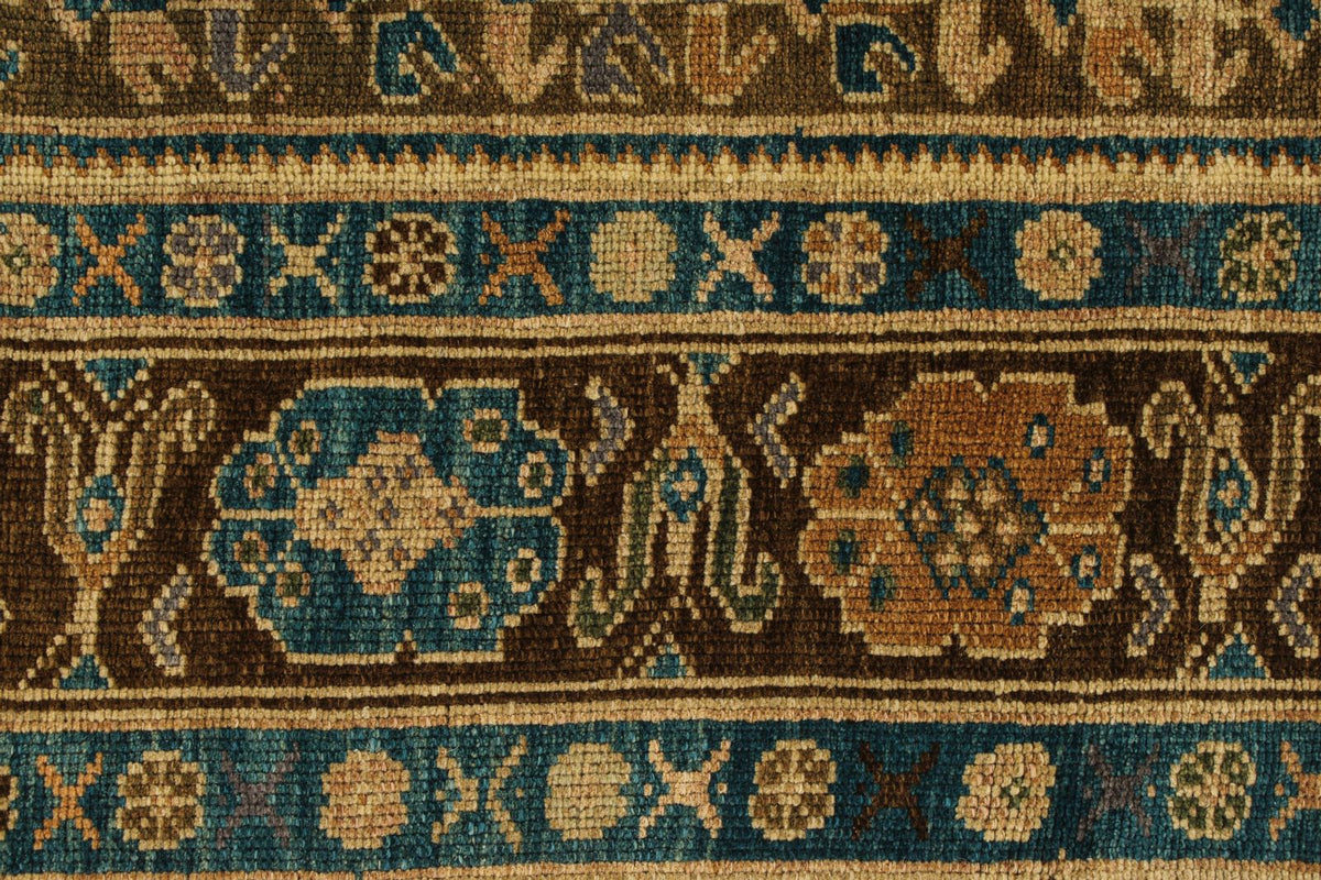 5x9 Green and Brown Turkish Tribal Rug