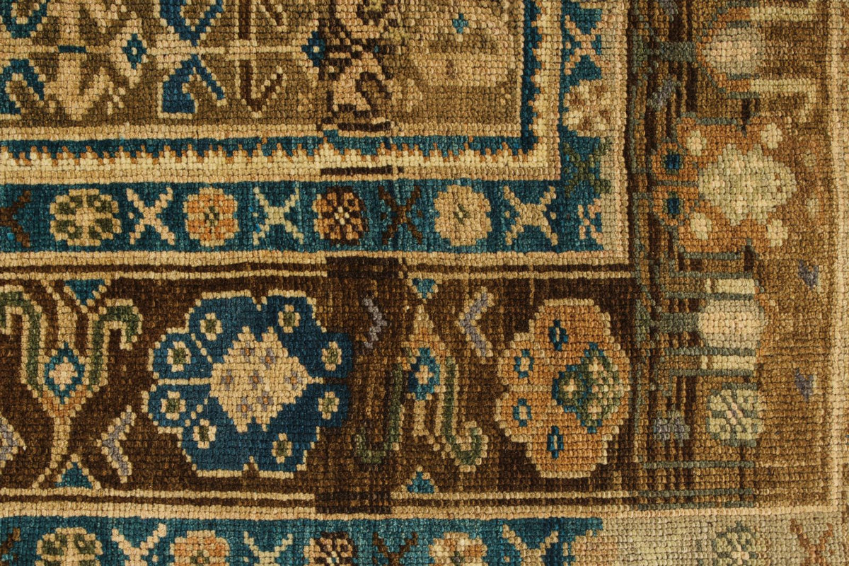 5x9 Green and Brown Turkish Tribal Rug