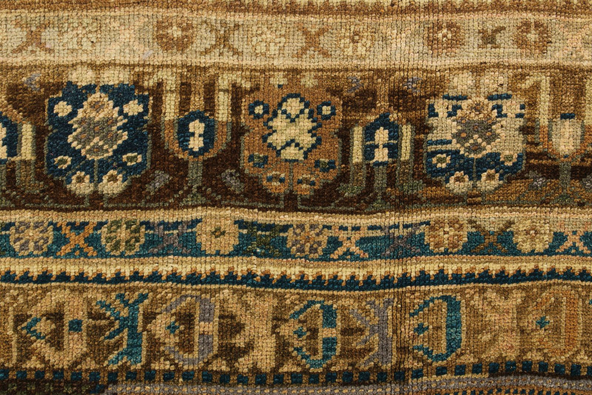 5x9 Green and Brown Turkish Tribal Rug
