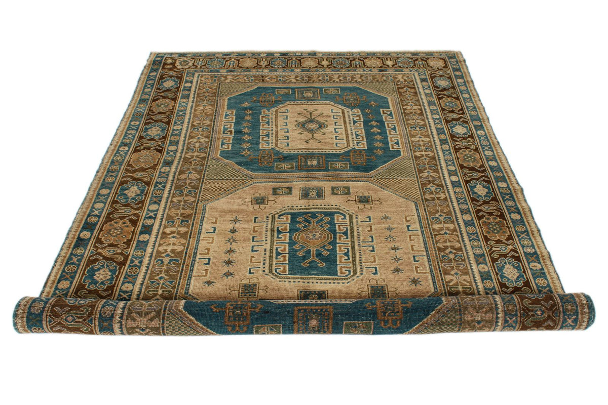 5x9 Green and Brown Turkish Tribal Rug