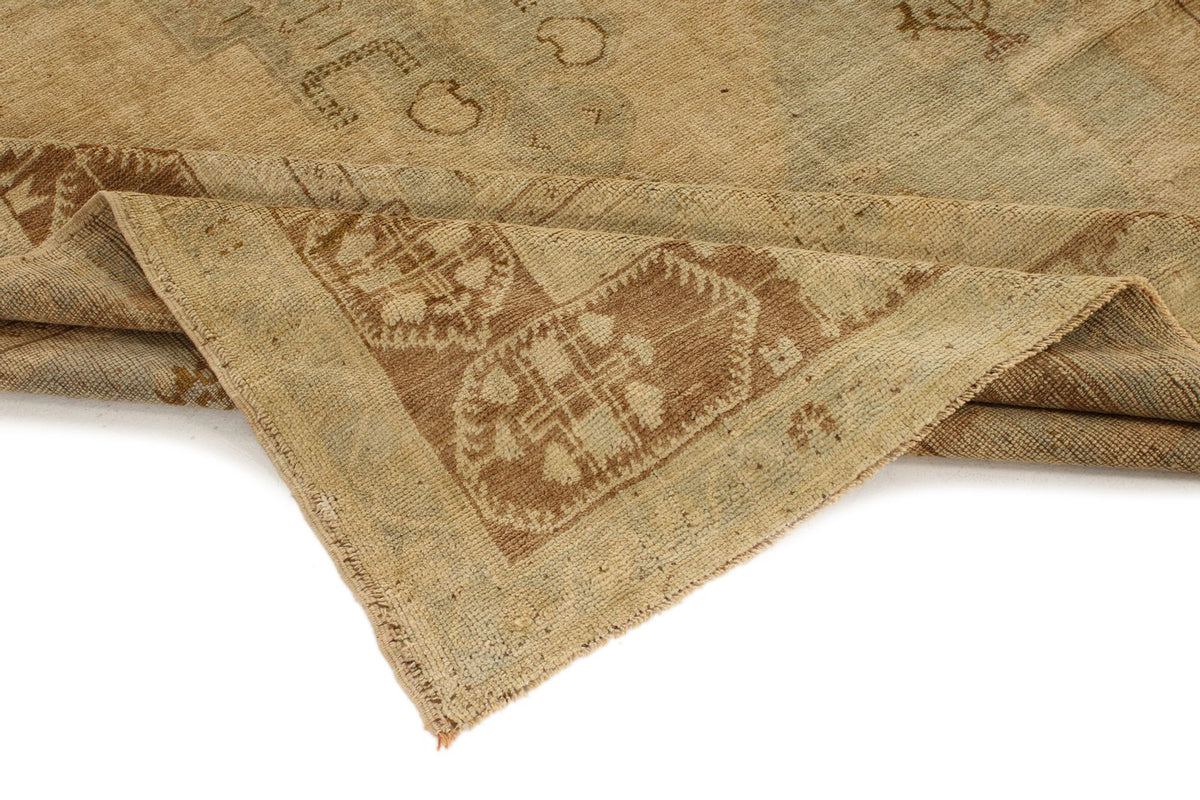 6x11 Green and Beige Turkish Tribal Rug
