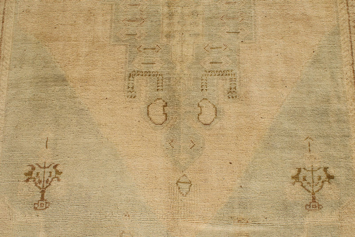 6x11 Green and Beige Turkish Tribal Rug