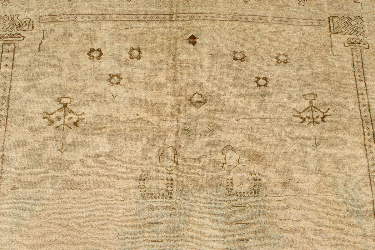 6x11 Green and Beige Turkish Tribal Rug