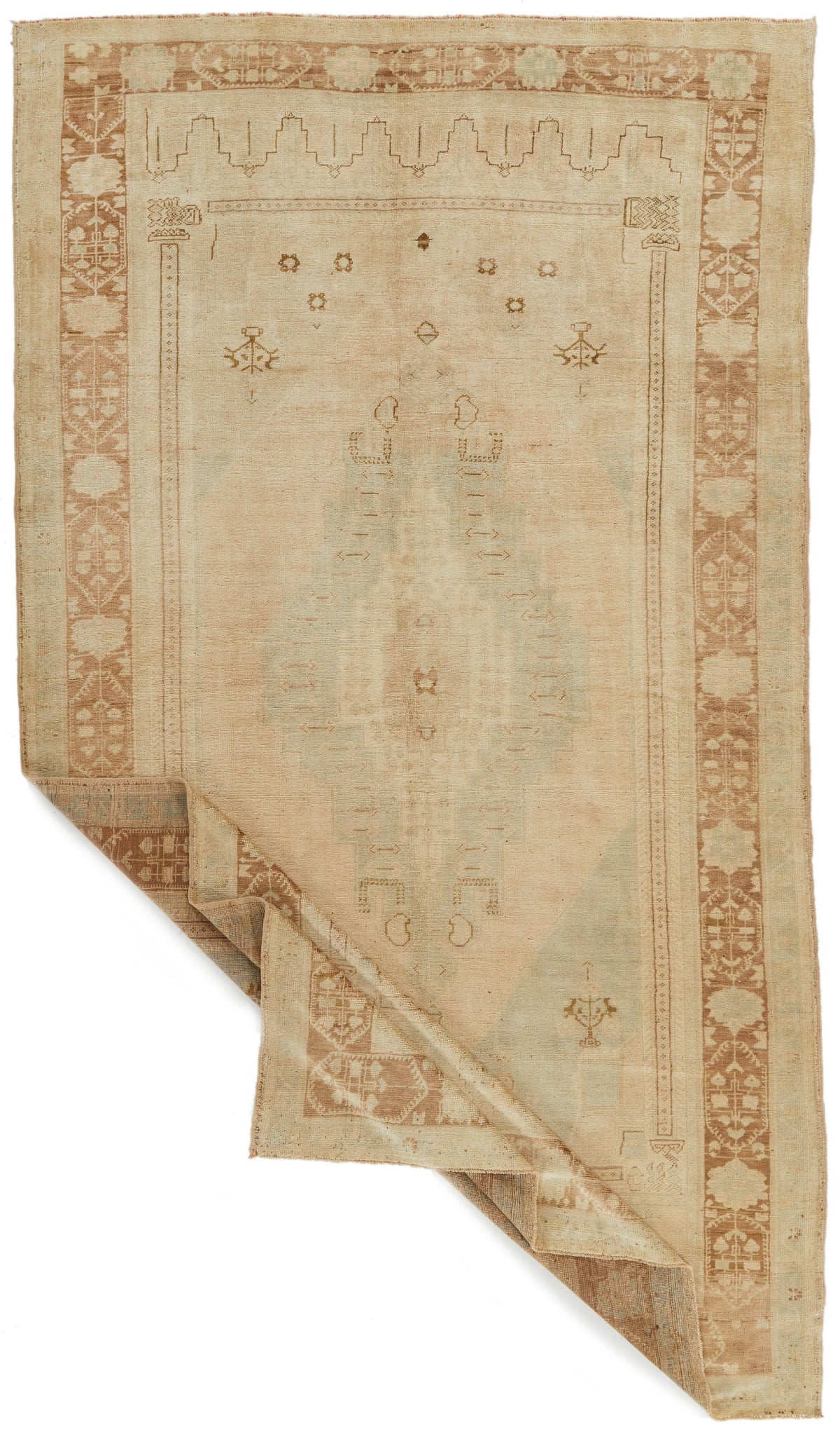 6x11 Green and Beige Turkish Tribal Rug
