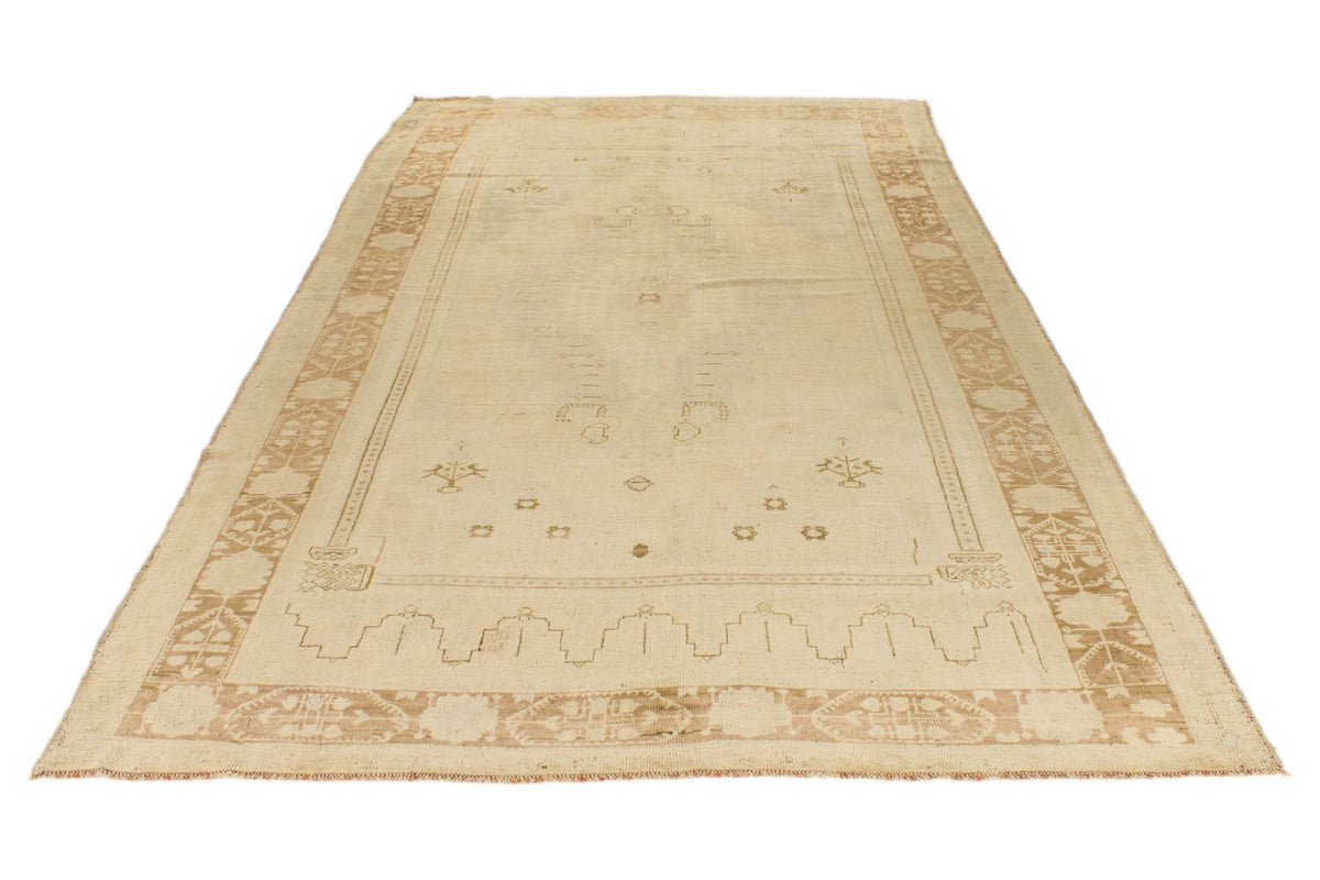 6x11 Green and Beige Turkish Tribal Rug