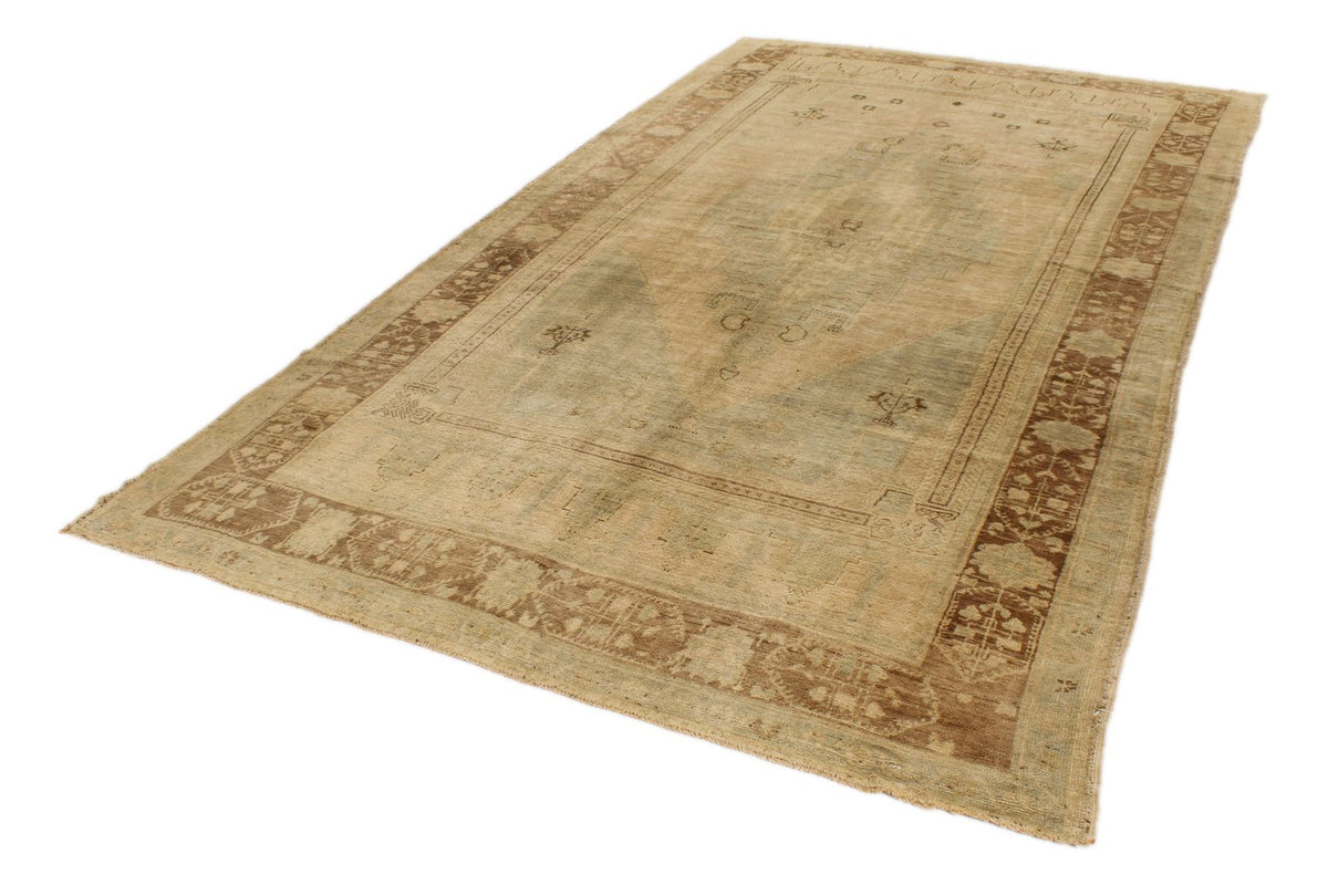 6x11 Green and Beige Turkish Tribal Rug