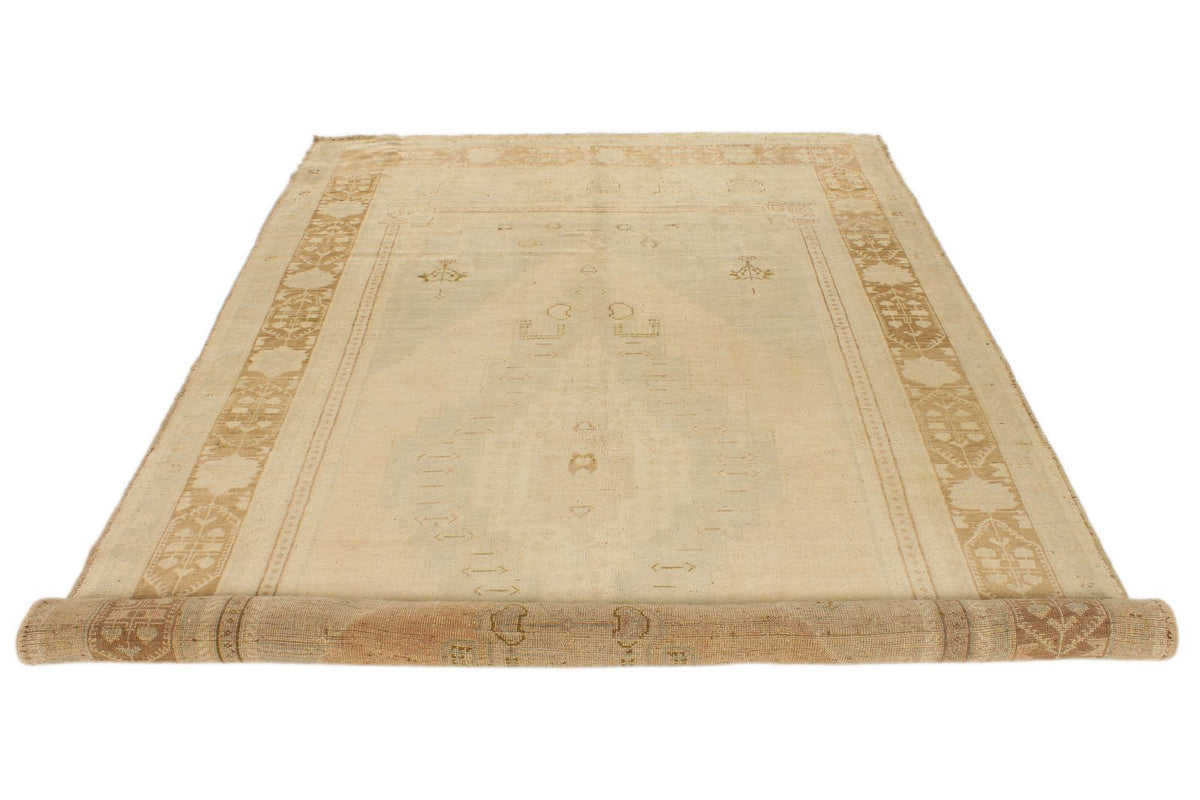 6x11 Green and Beige Turkish Tribal Rug