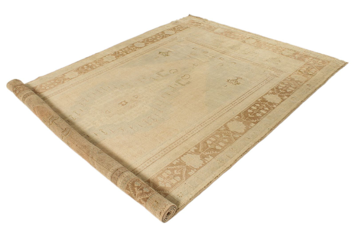 6x11 Green and Beige Turkish Tribal Rug
