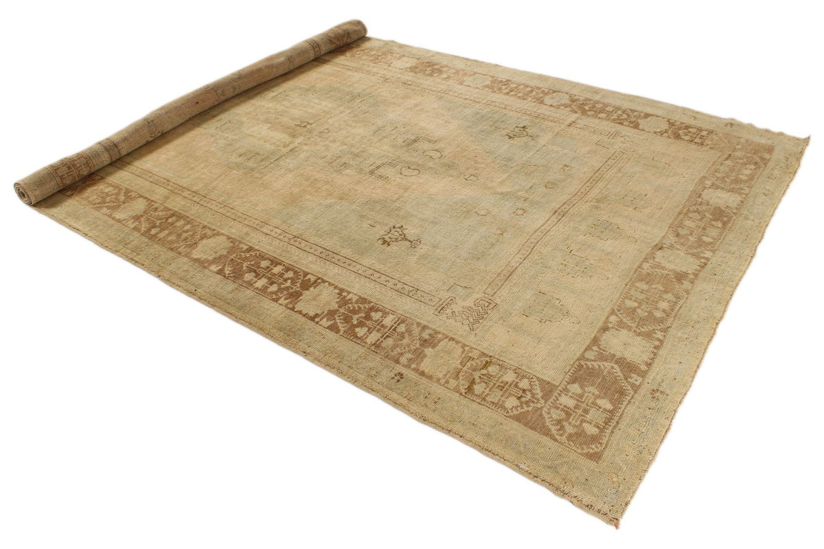6x11 Green and Beige Turkish Tribal Rug