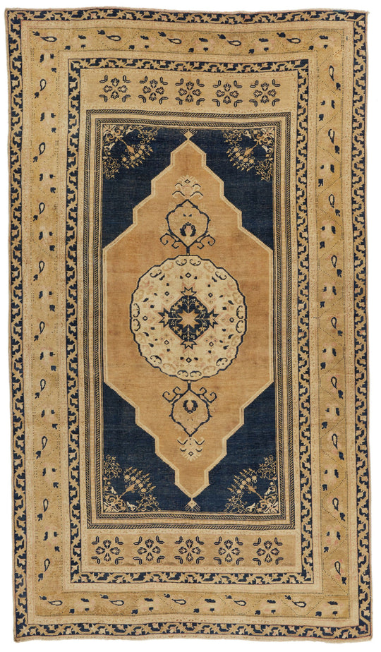 7x12 Blue and Beige Turkish Tribal Rug