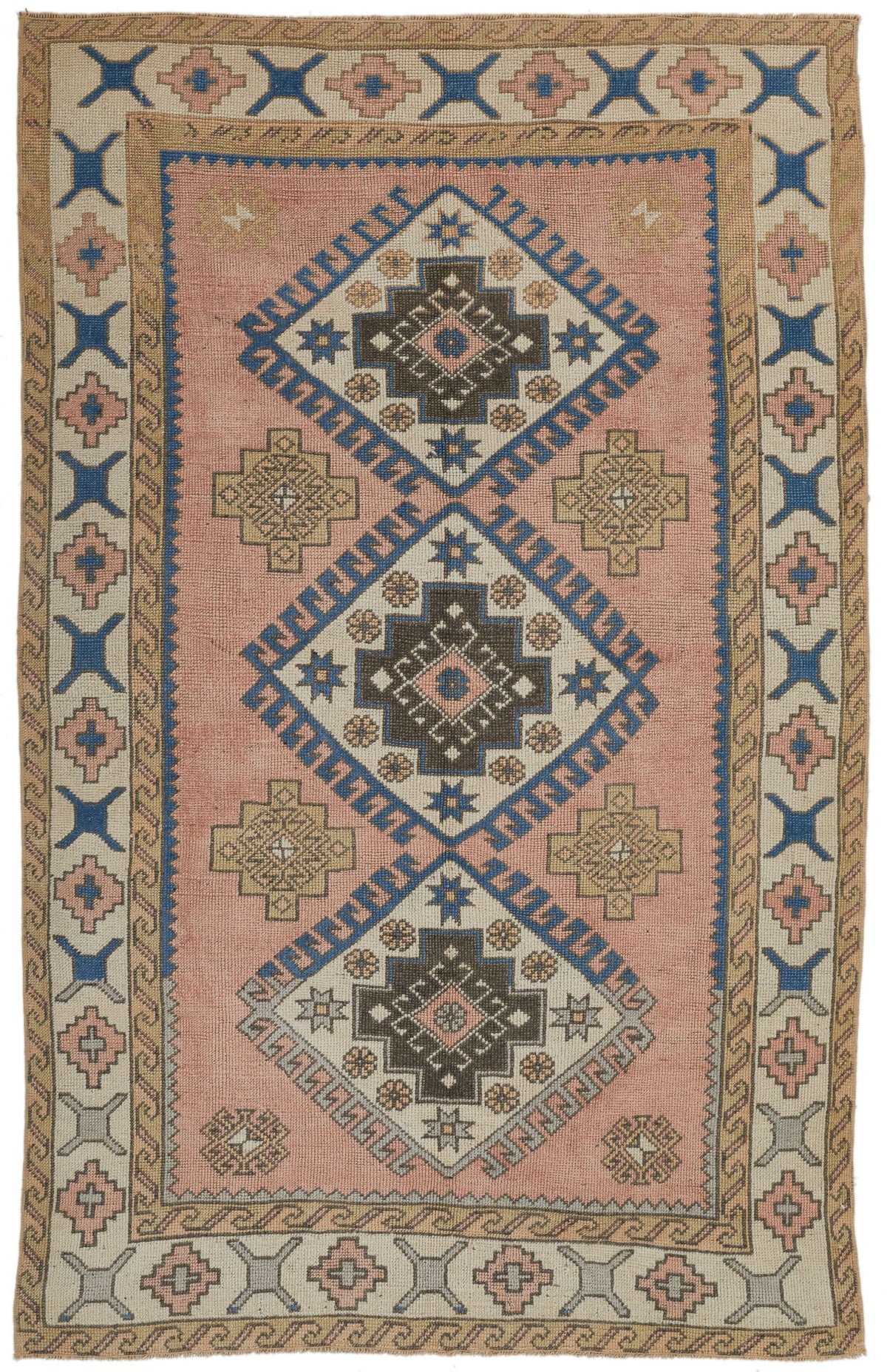 4x7 Pink and White Turkish Tribal Rug