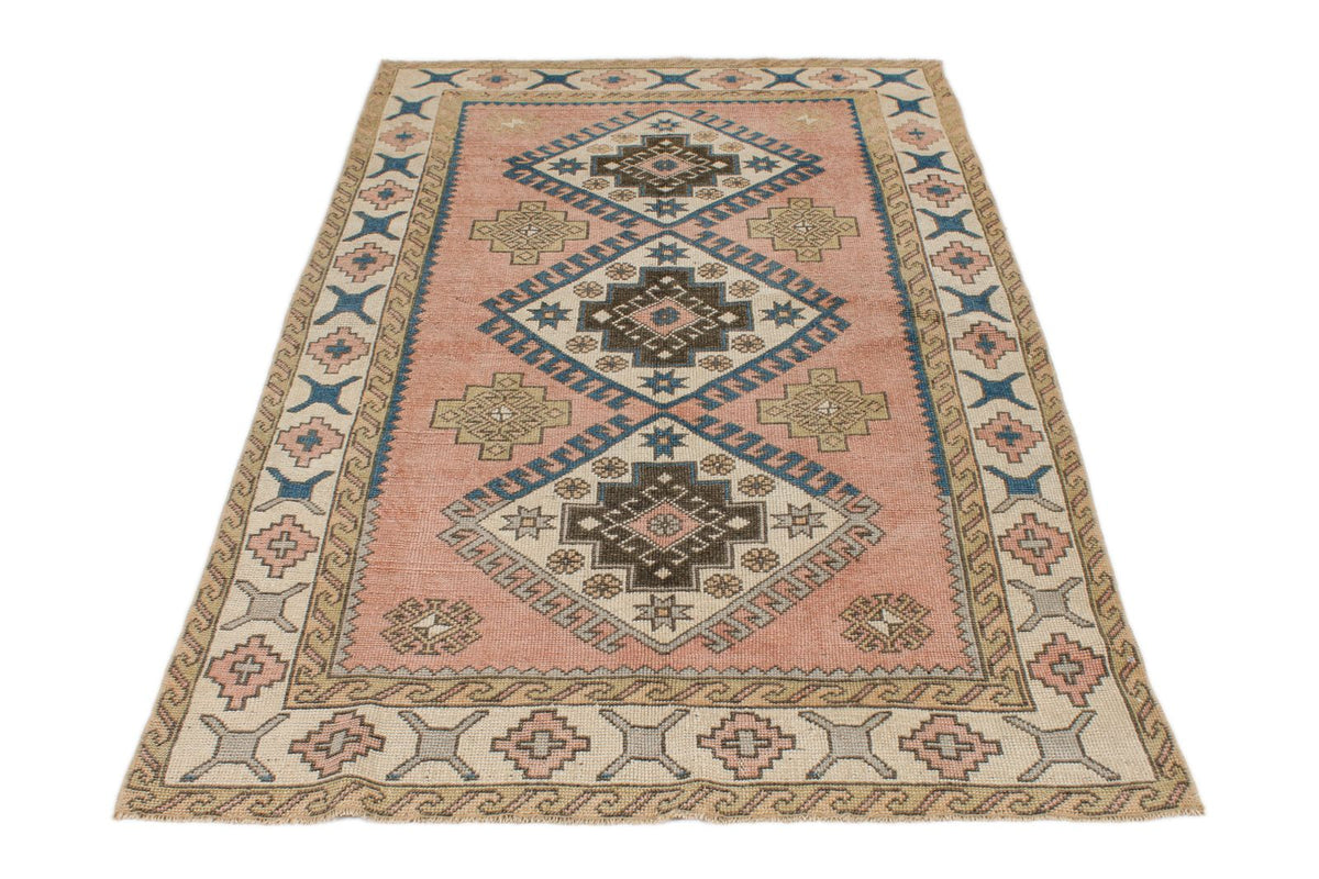 4x7 Pink and White Turkish Tribal Rug