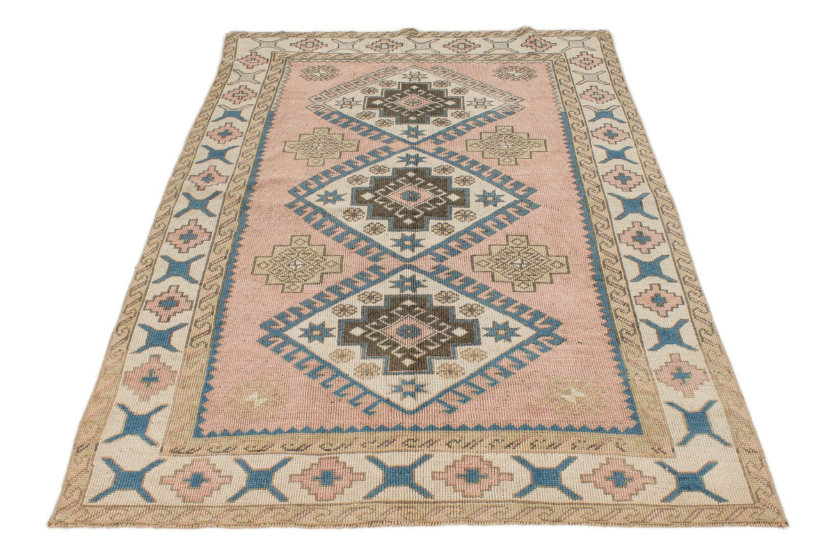 4x7 Pink and White Turkish Tribal Rug