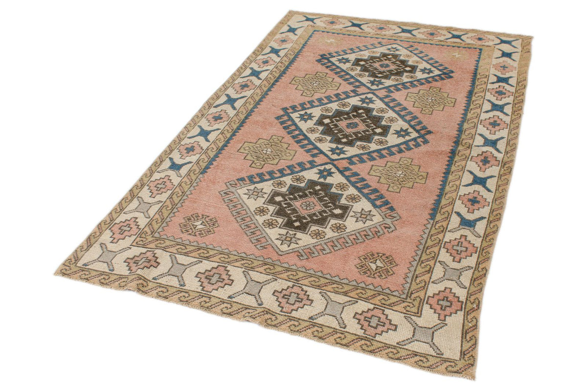 4x7 Pink and White Turkish Tribal Rug