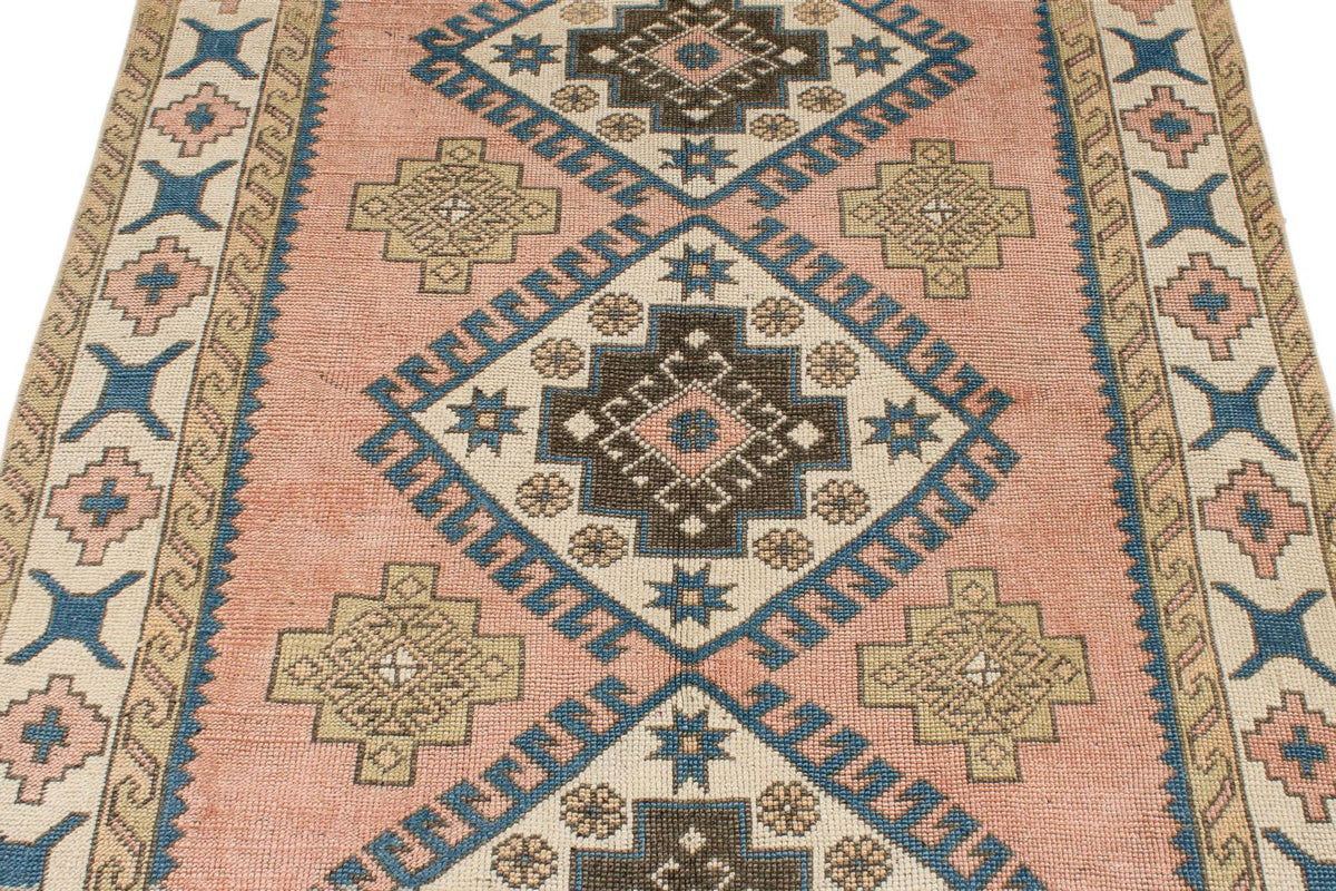 4x7 Pink and White Turkish Tribal Rug