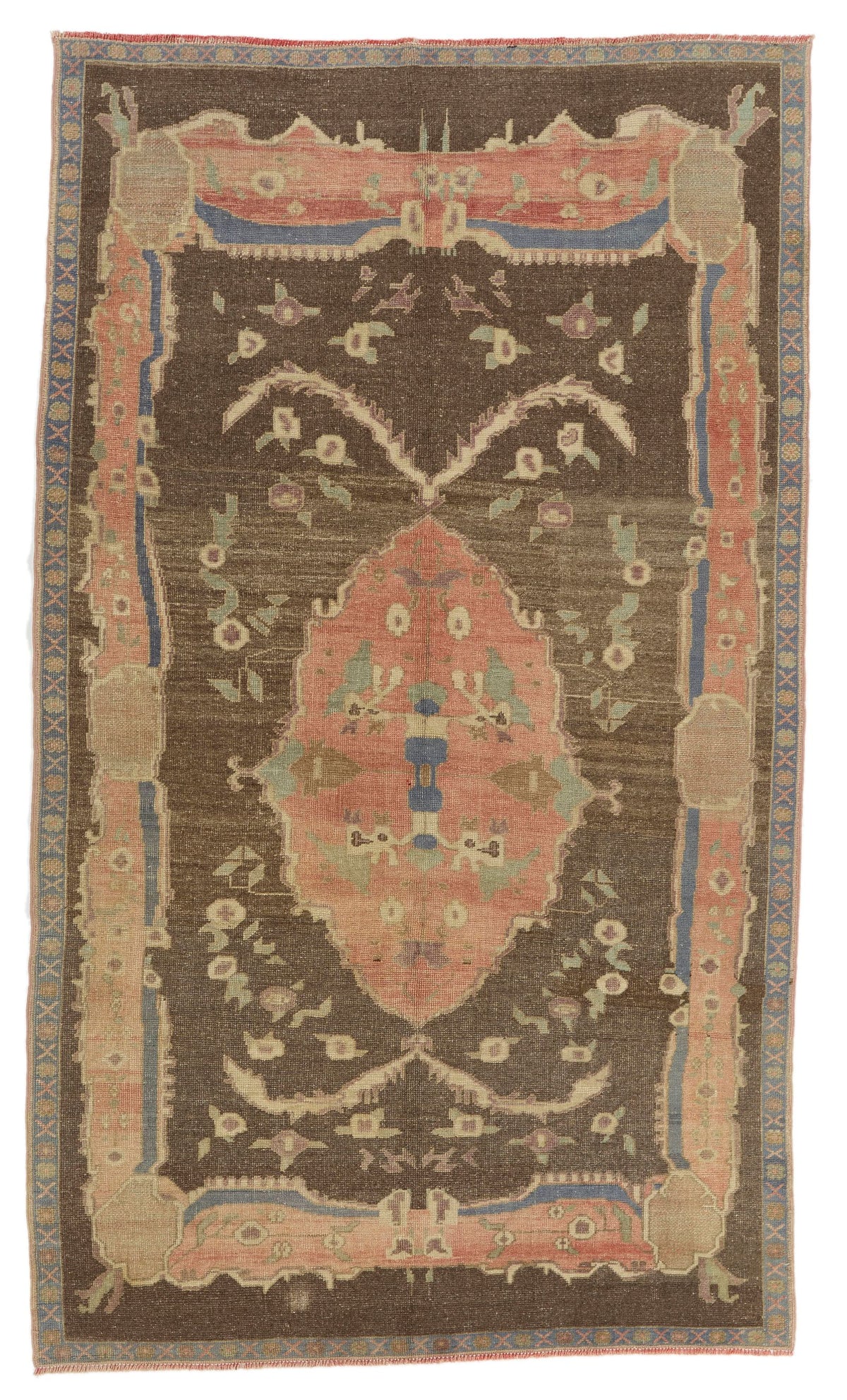 6x10 Brown and Pink Turkish Tribal Rug