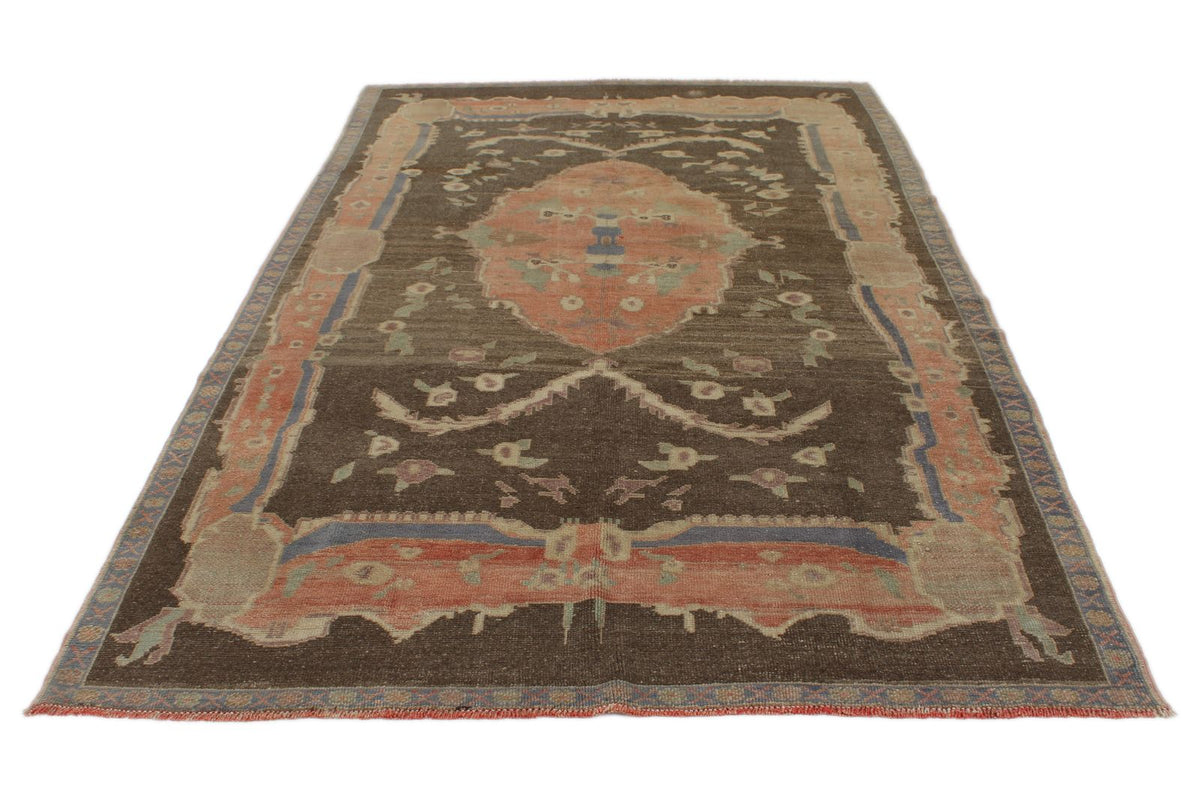 6x10 Brown and Pink Turkish Tribal Rug