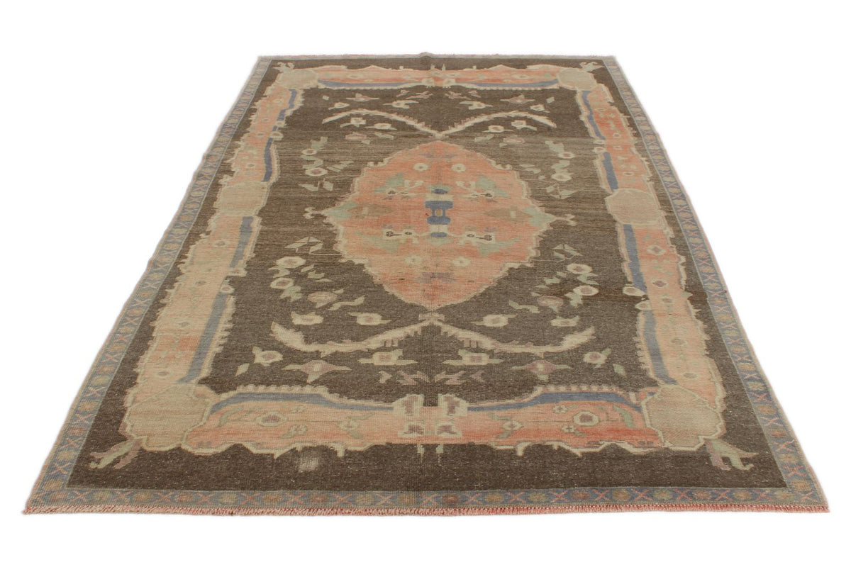 6x10 Brown and Pink Turkish Tribal Rug