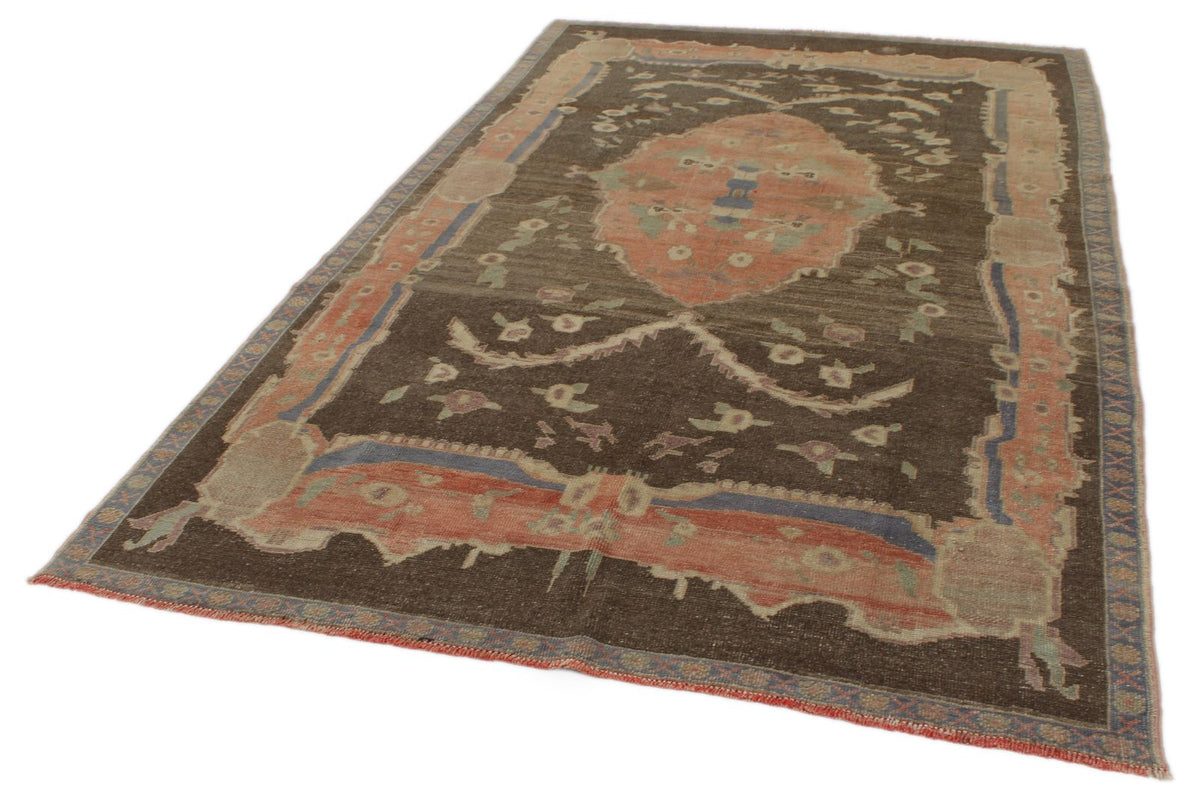 6x10 Brown and Pink Turkish Tribal Rug