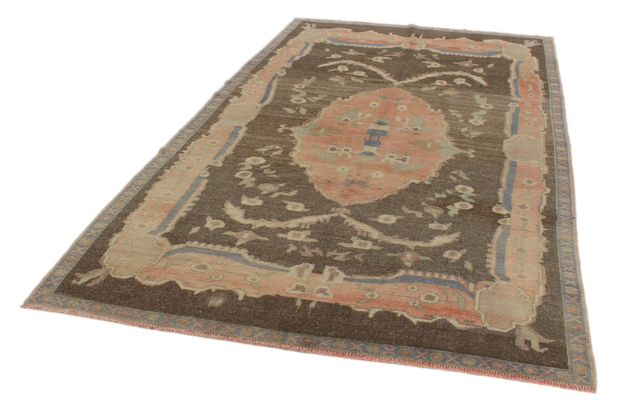 6x10 Brown and Pink Turkish Tribal Rug