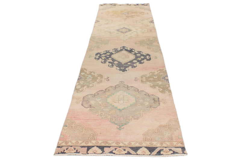 3x12 Pink and Navy Turkish Tribal Runner
