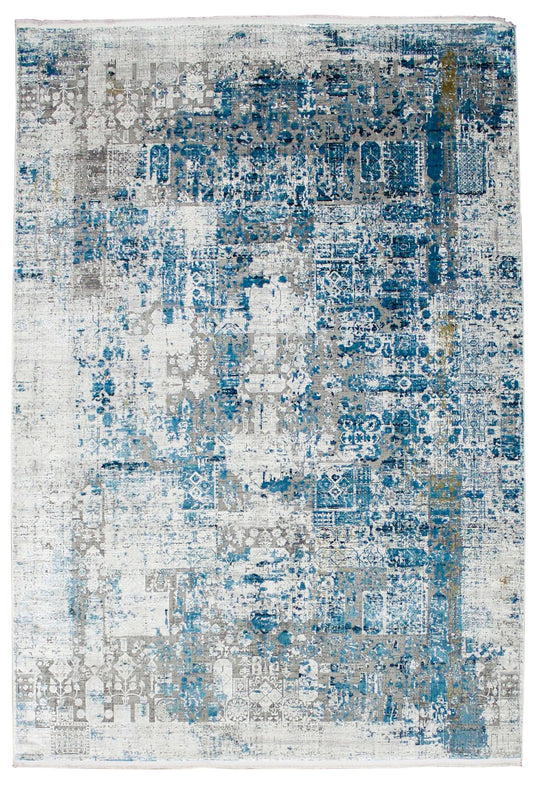 7x10 Blue and White Turkish Antep Rug