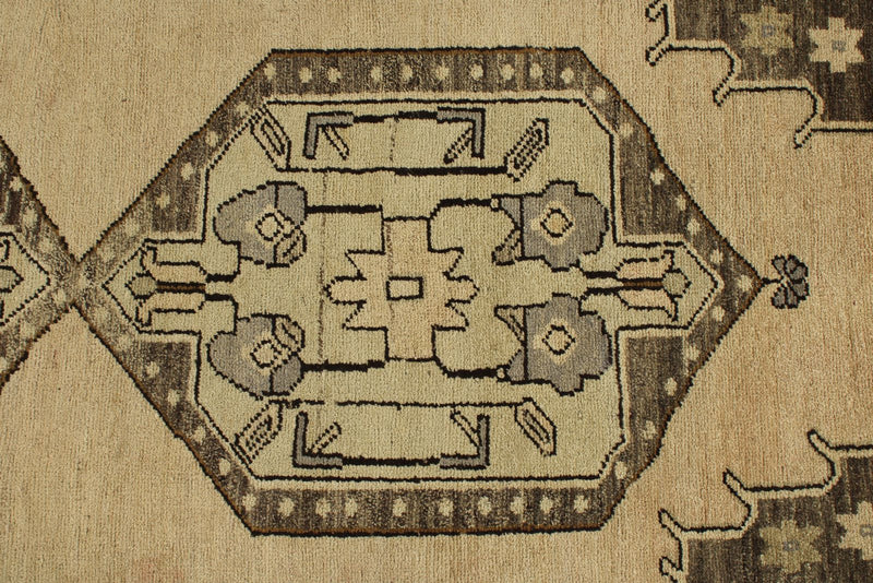 4x9 Ivory and Brown Turkish Tribal Rug