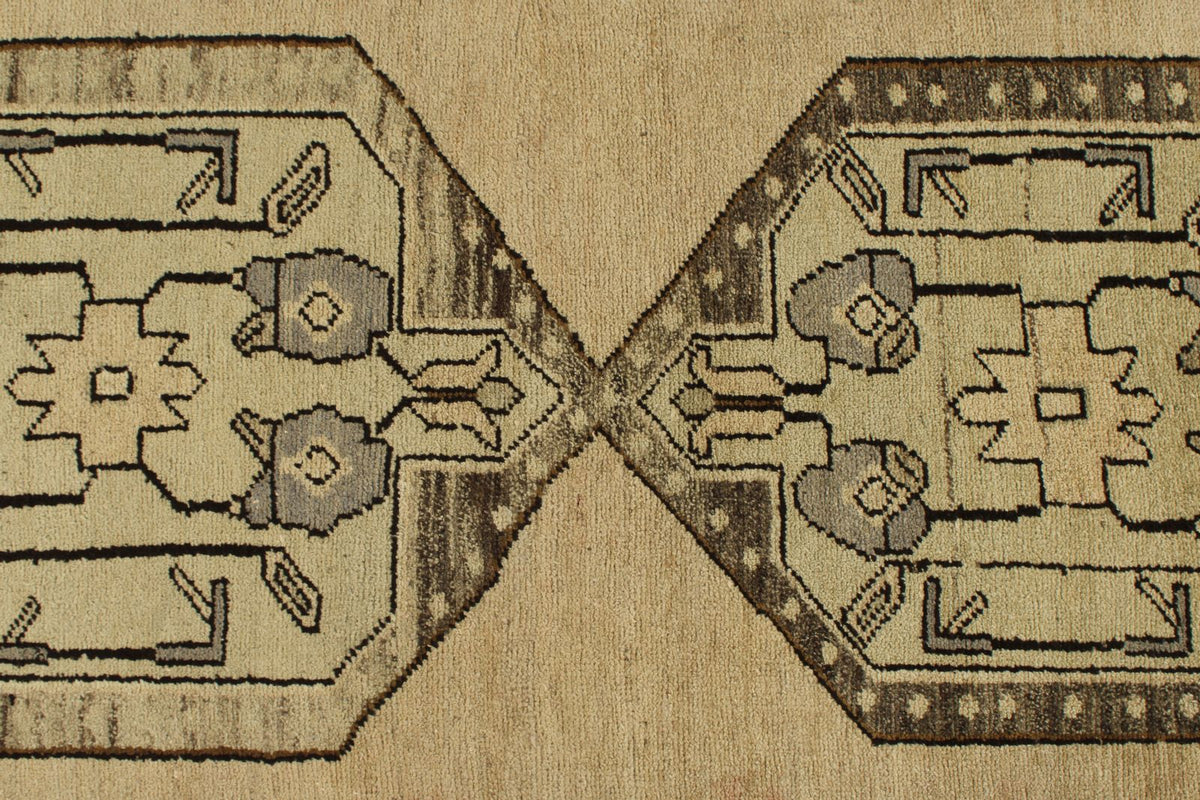 4x9 Ivory and Brown Turkish Tribal Rug