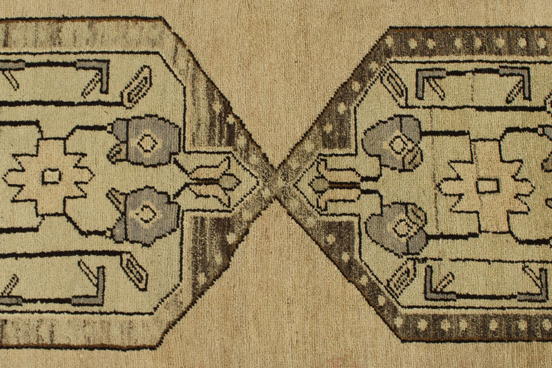 4x9 Ivory and Brown Turkish Tribal Rug