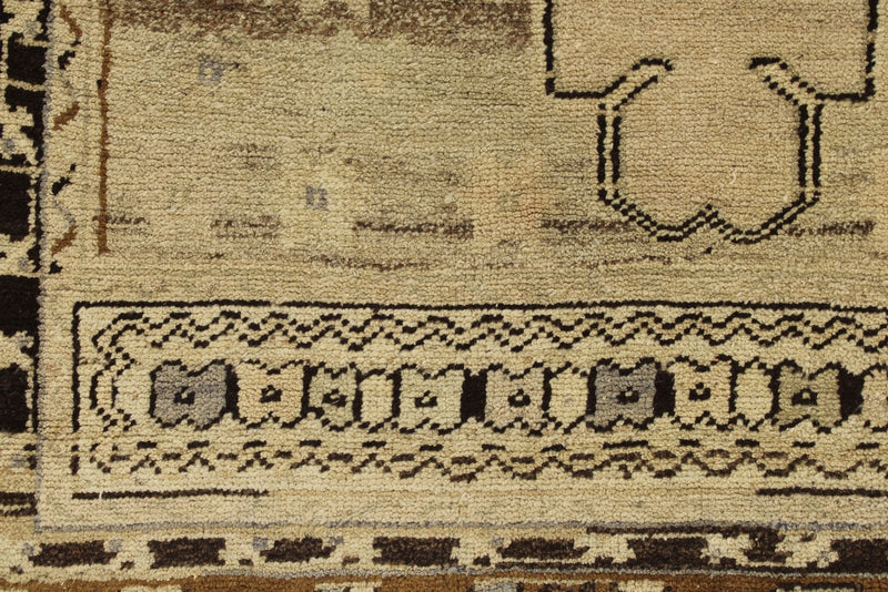 4x9 Ivory and Brown Turkish Tribal Rug