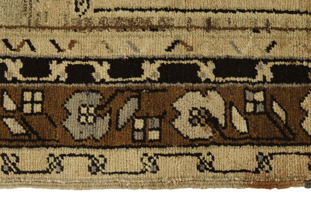 4x9 Ivory and Brown Turkish Tribal Rug