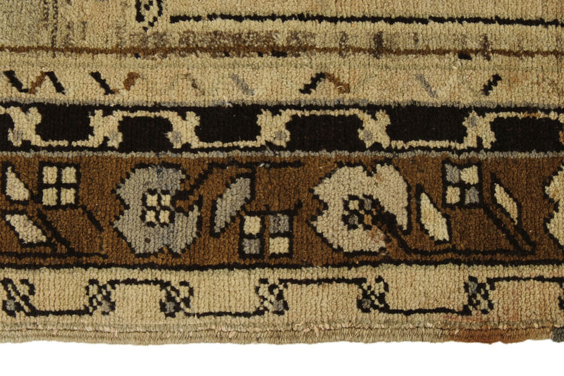 4x9 Ivory and Brown Turkish Tribal Rug