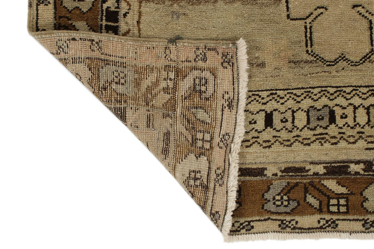 4x9 Ivory and Brown Turkish Tribal Rug