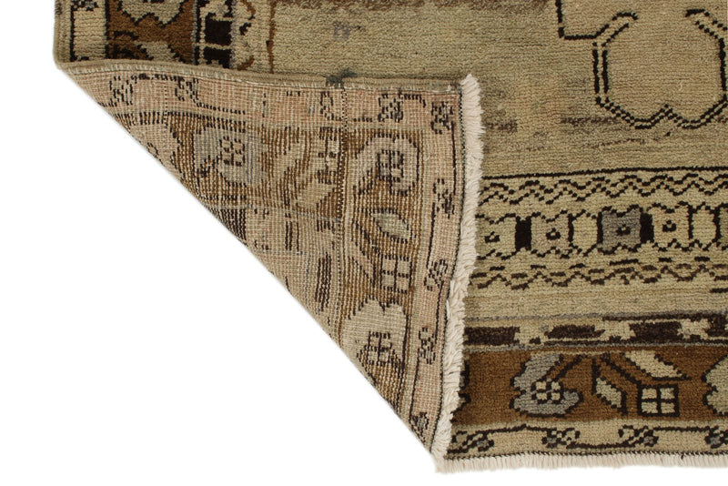 4x9 Ivory and Brown Turkish Tribal Rug