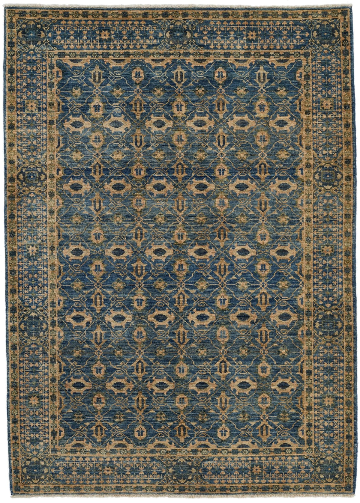5x7 Gold and Blue Traditional Rug