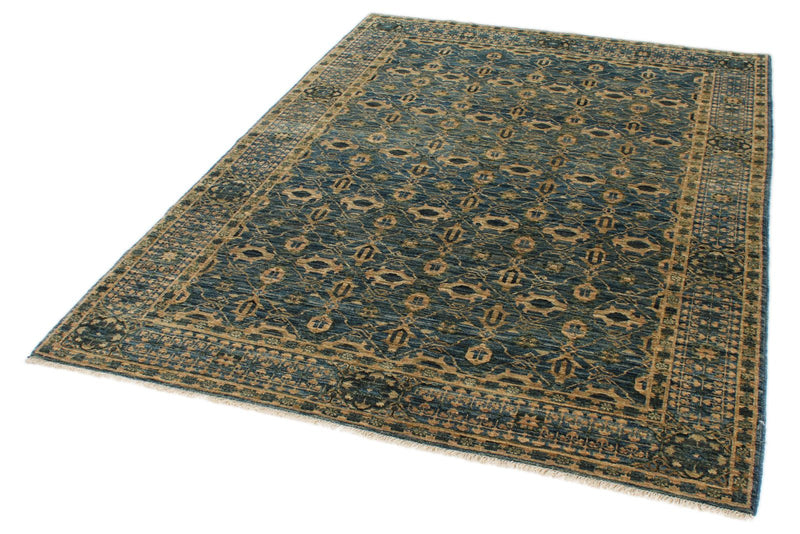 5x7 Gold and Blue Traditional Rug