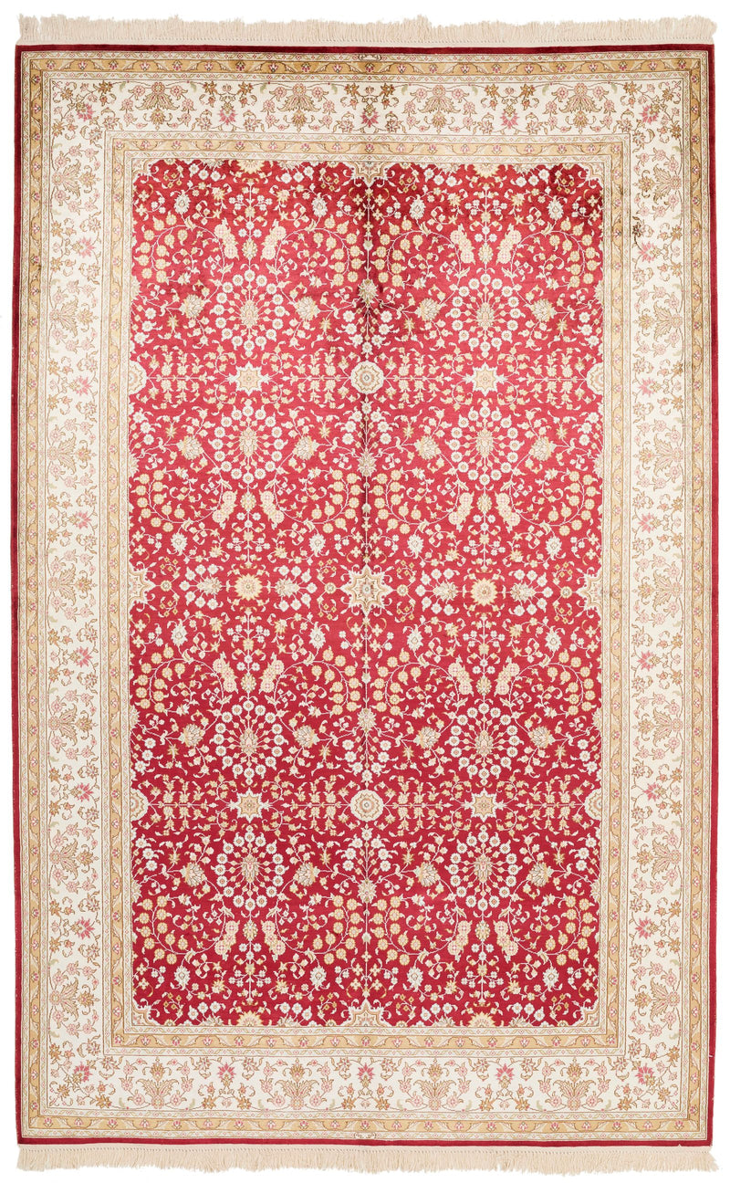 5x8 Red and White Turkish Silk Rug