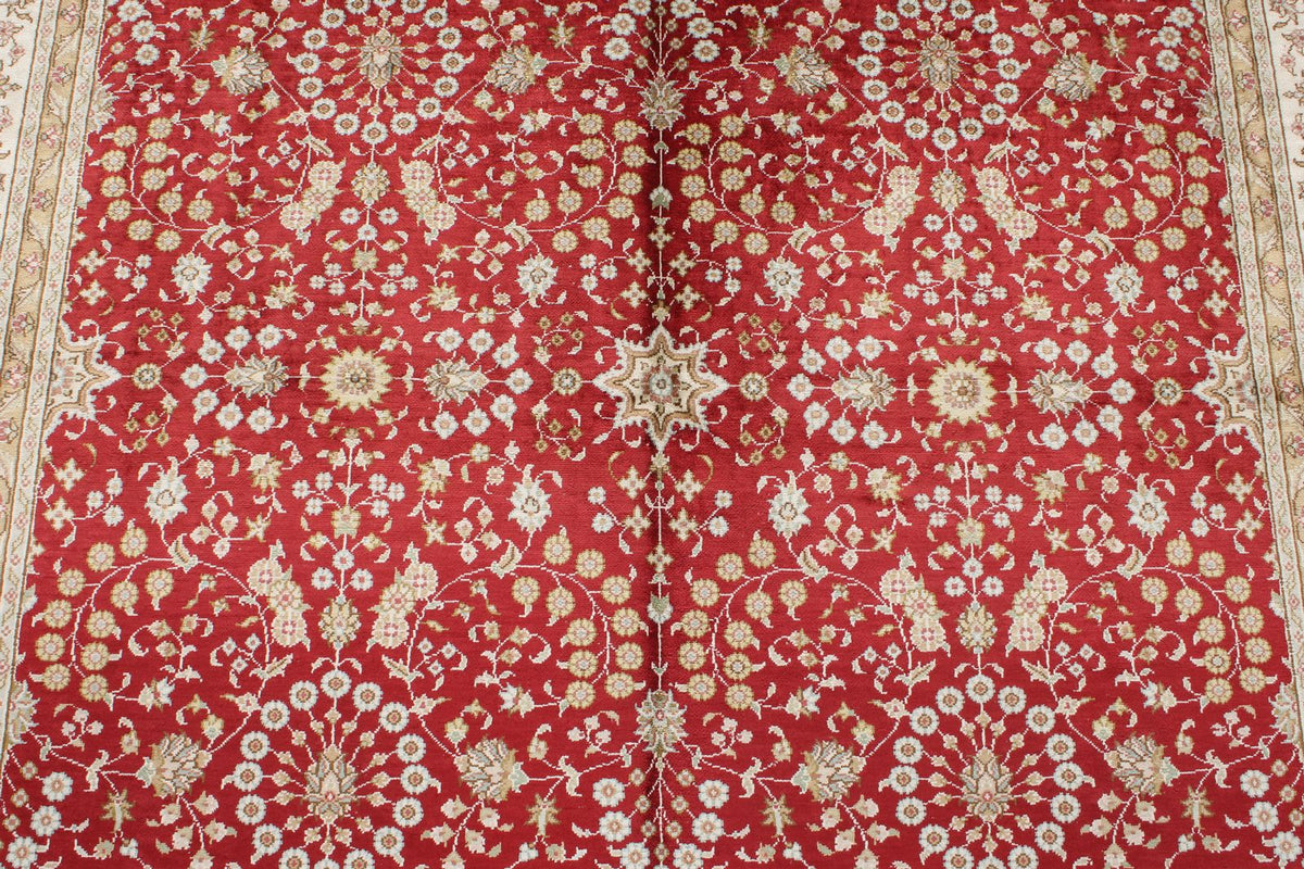 5x8 Red and White Turkish Silk Rug