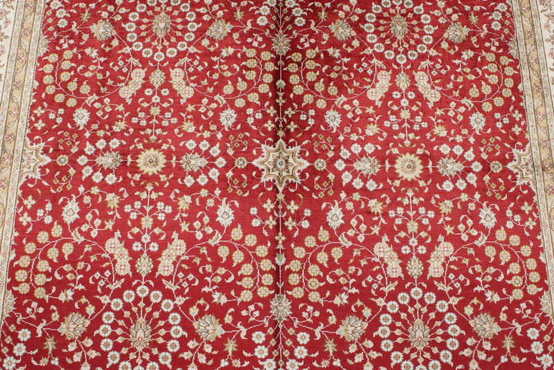 5x8 Red and White Turkish Silk Rug