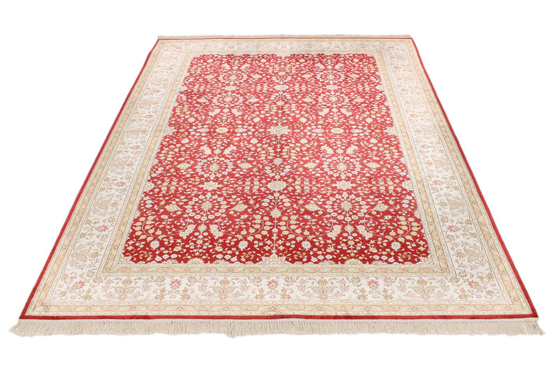 5x8 Red and White Turkish Silk Rug