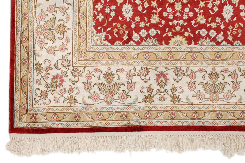 5x8 Red and White Turkish Silk Rug