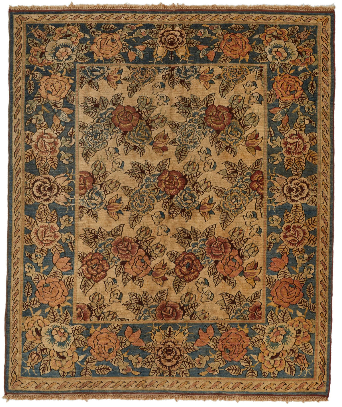 5x5 Blue and Beige Anatolian Tribal Rug