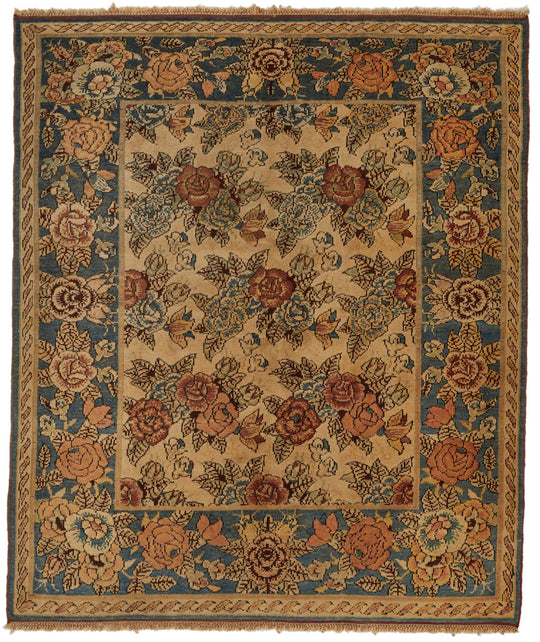 5x5 Blue and Beige Anatolian Tribal Rug