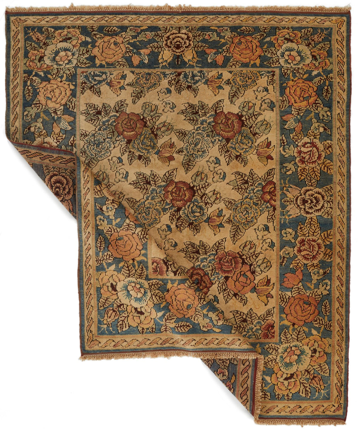 5x5 Blue and Beige Anatolian Tribal Rug
