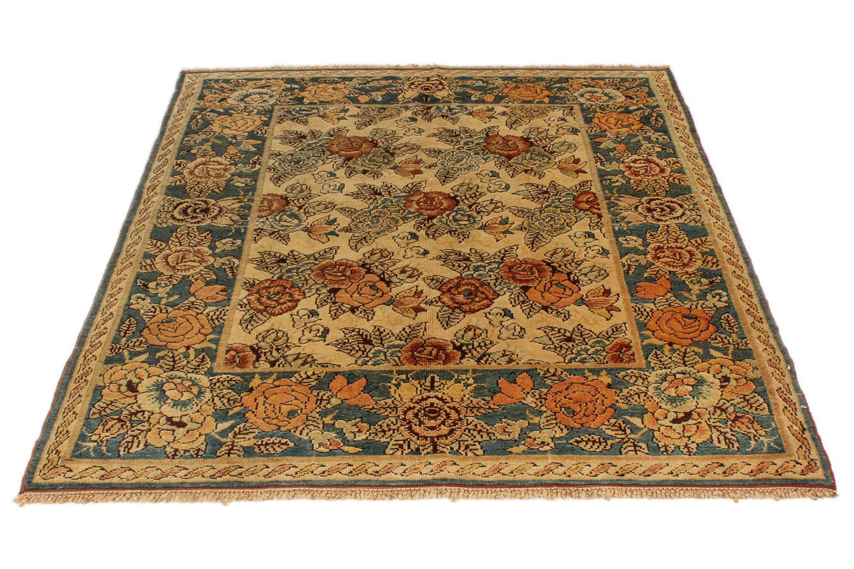 5x5 Blue and Beige Anatolian Tribal Rug