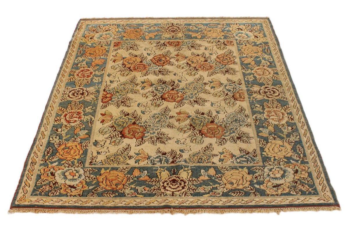 5x5 Blue and Beige Anatolian Tribal Rug