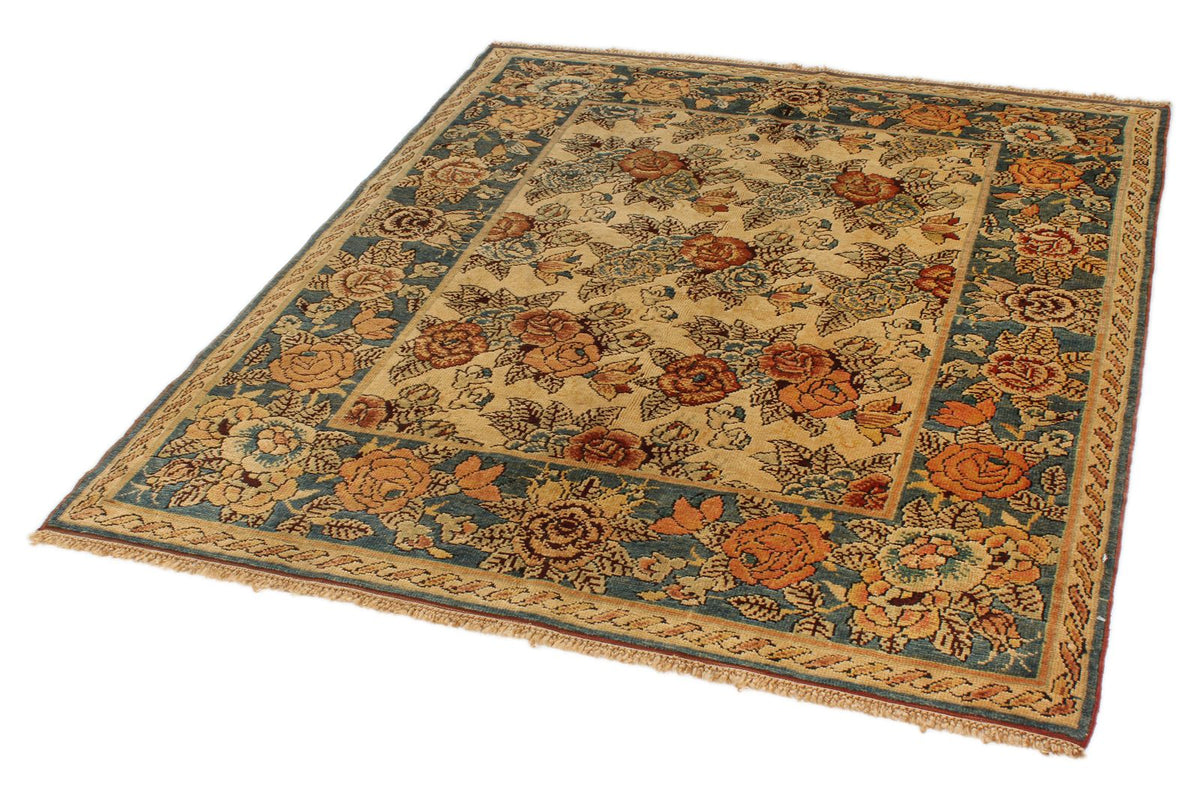 5x5 Blue and Beige Anatolian Tribal Rug
