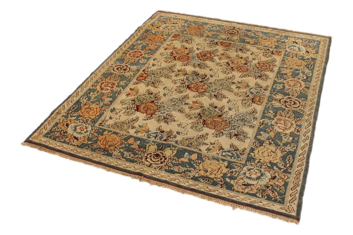 5x5 Blue and Beige Anatolian Tribal Rug