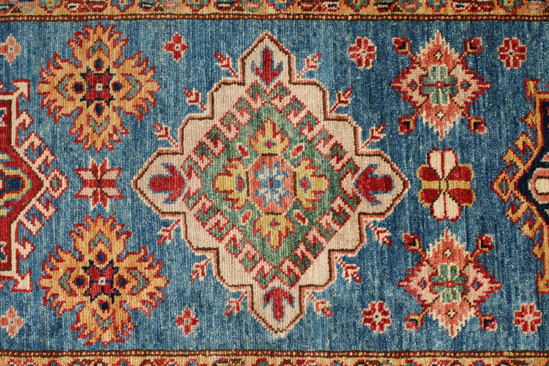 3x23 Red and Blue Kazak Tribal Runner