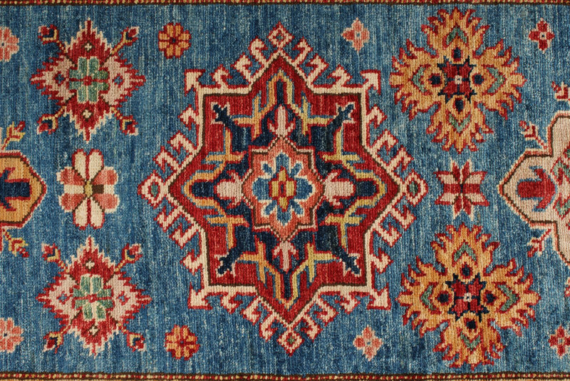 3x23 Red and Blue Kazak Tribal Runner